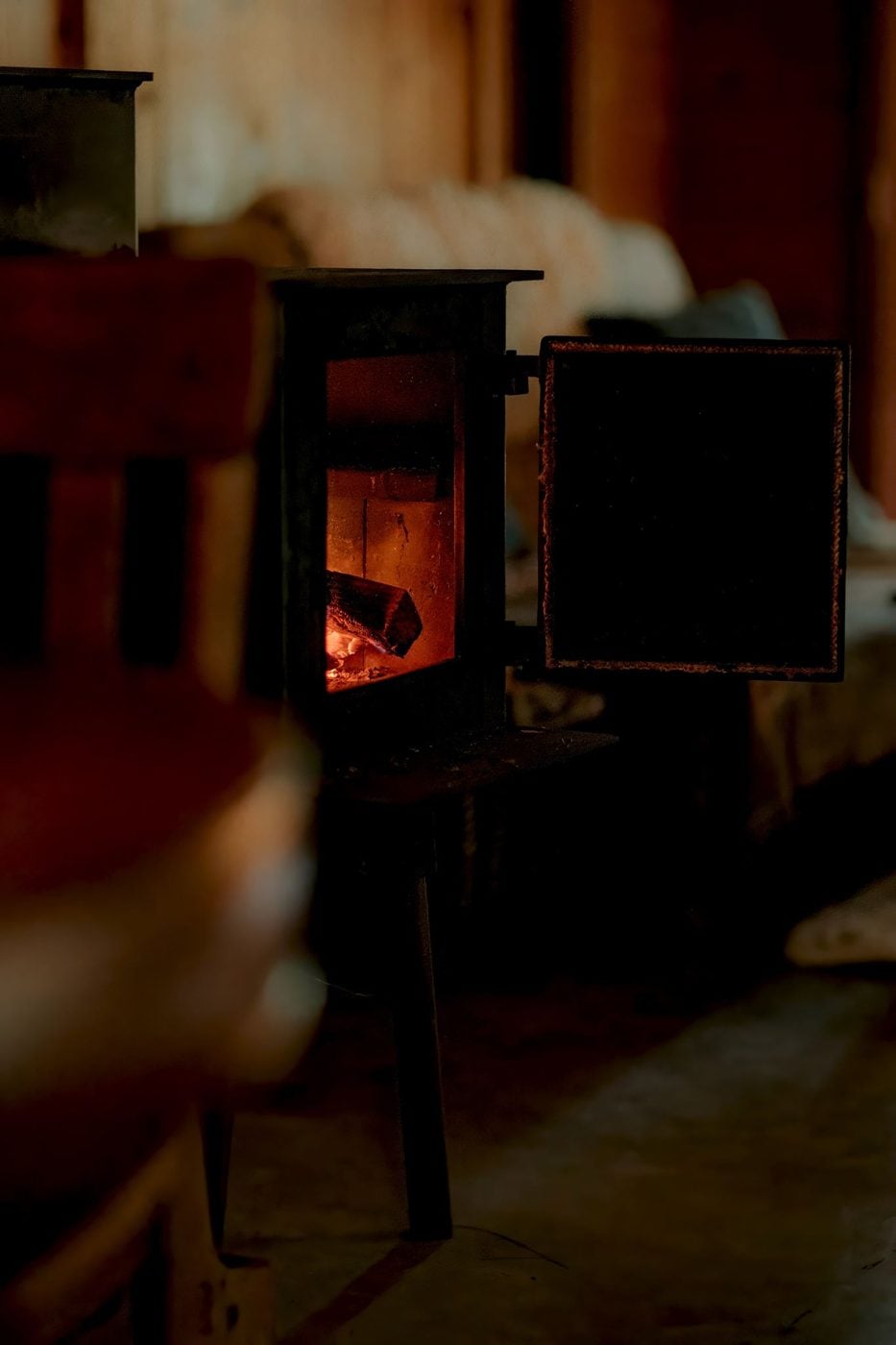 A fire burning in the wood stove